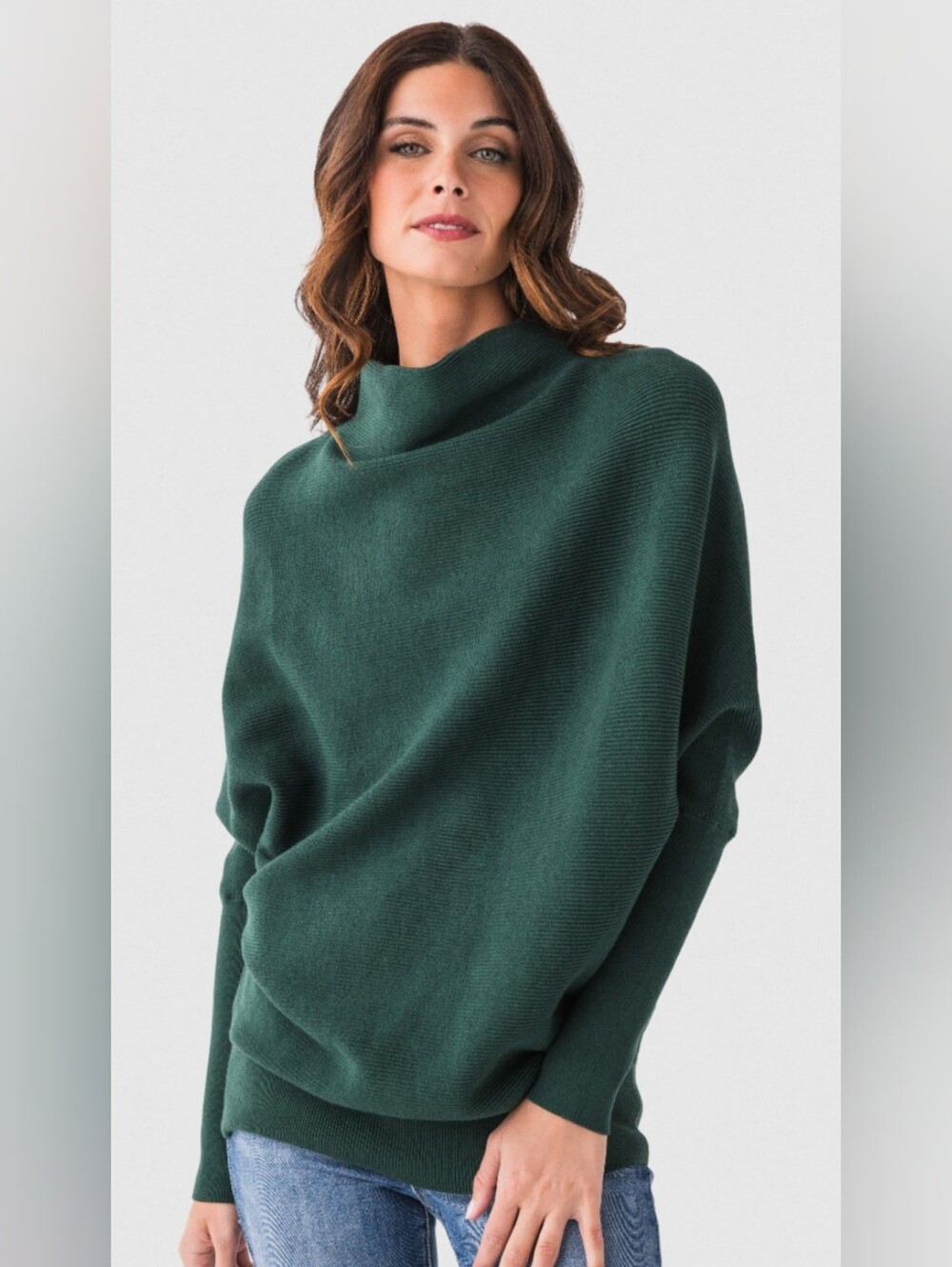 New Blu Ivy Slouch Neck Dolman Pullover Green Pullover S/M Batwing Soft Stretch